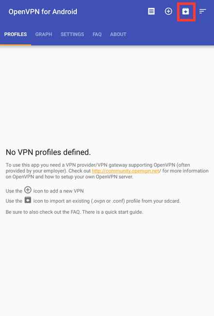 OpenVPN for Android import profile OpenVPN for Android import profile