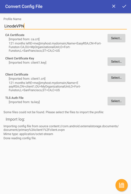 OpenVPN for Android profile imported OpenVPN for Android profile imported