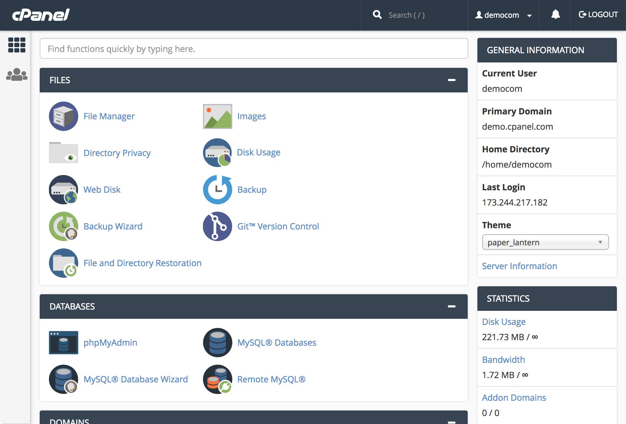 CPanel screenshot CPanel screenshot