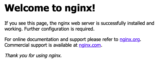 Default NGINX page. Default NGINX page.