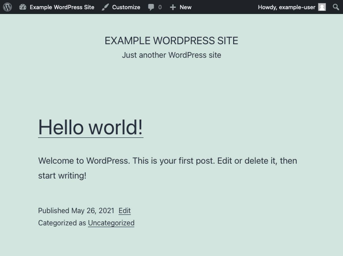 WordPress’s default, “Hello, World!” post. WordPress’s default, “Hello, World!” post.