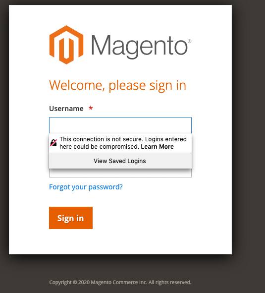 Enter the Magento admin username and password. Enter the Magento admin username and password.