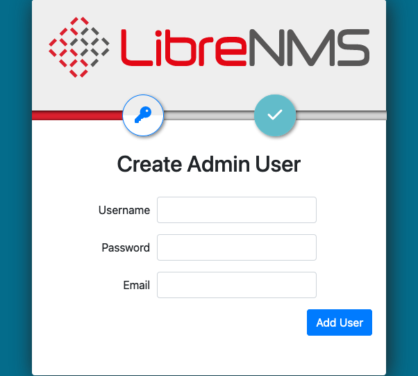 LibreNMS form for creating an administrator user LibreNMS form for creating an administrator user