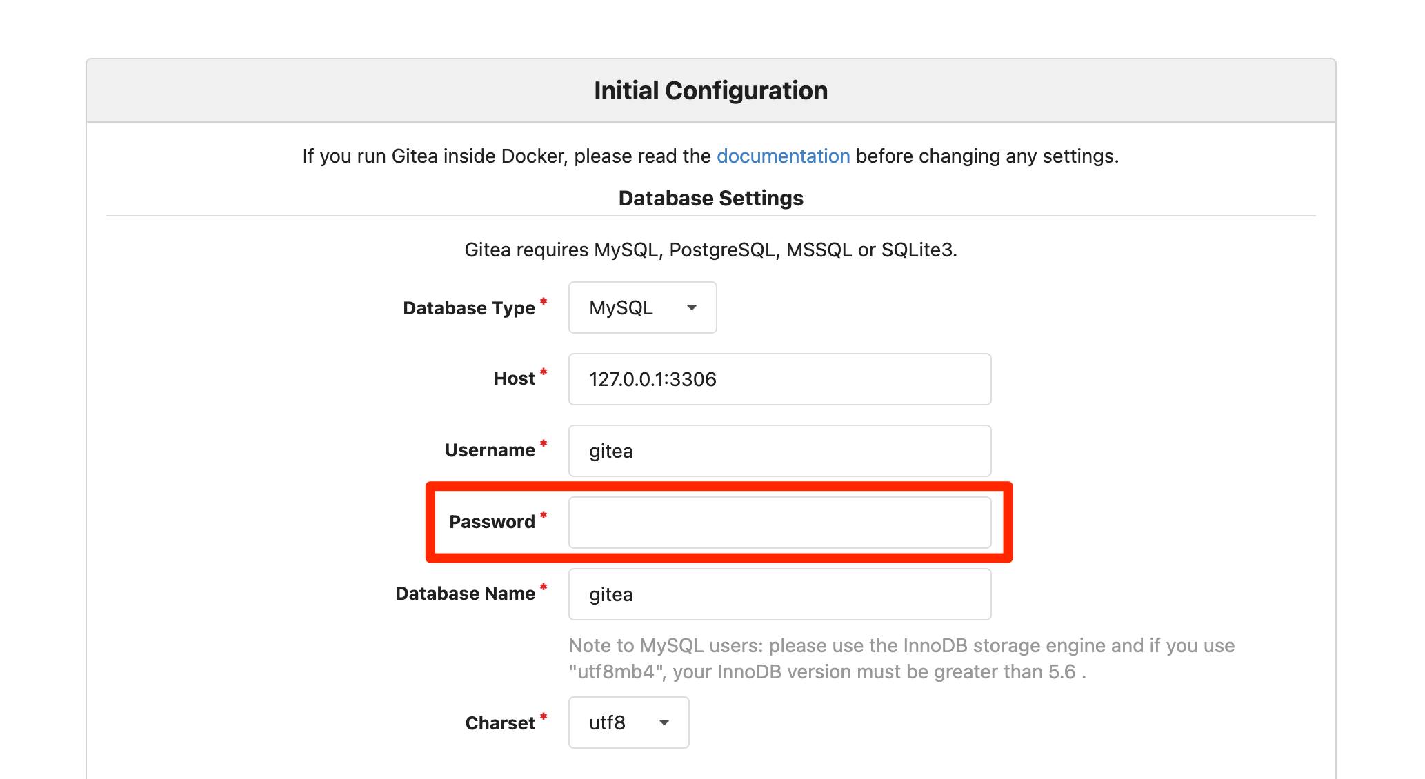 Gitea initial configuration settings Gitea initial configuration settings.