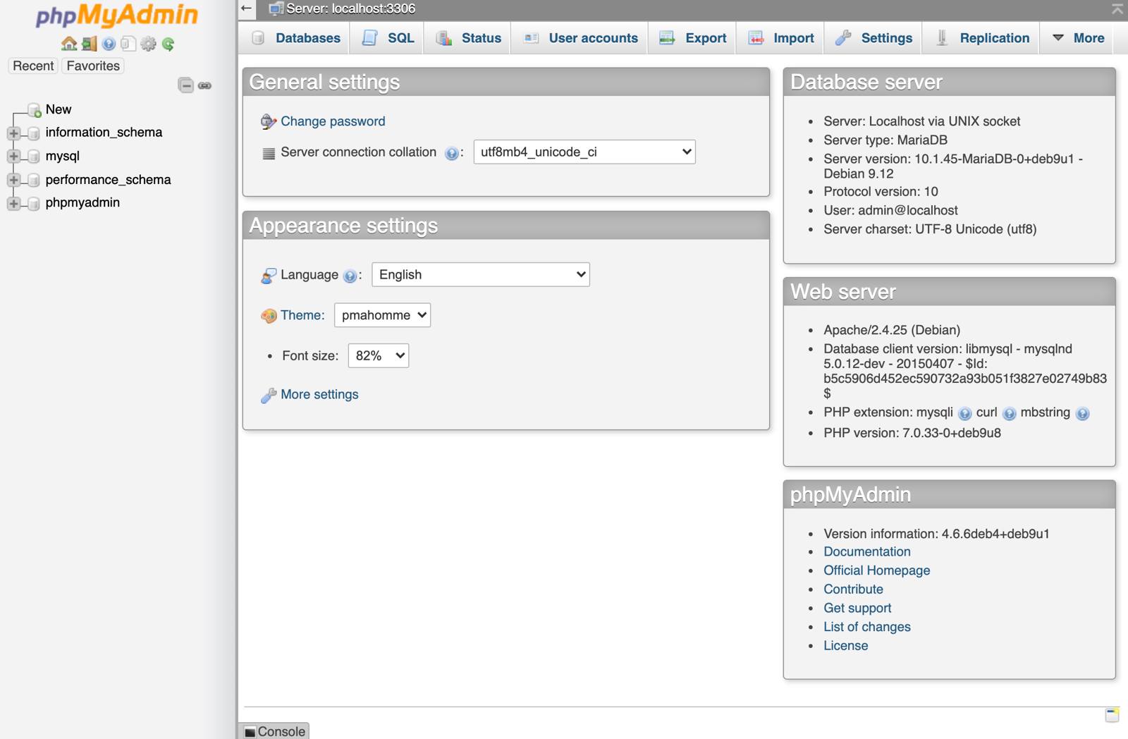 The phpMyAdmin Dashboard. phpMyAdmin Dashboard
