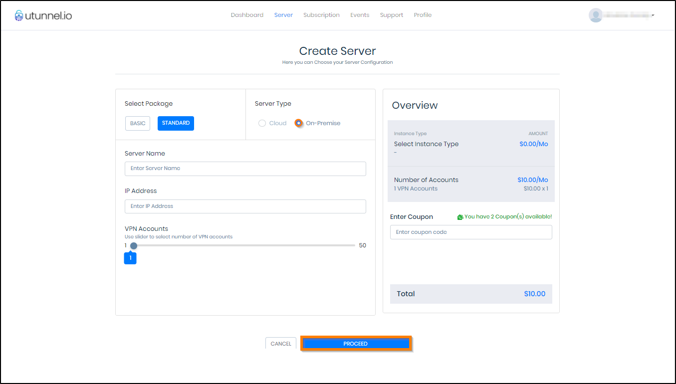 UTunnel Dashboard setup UTunnel Dashboard setup
