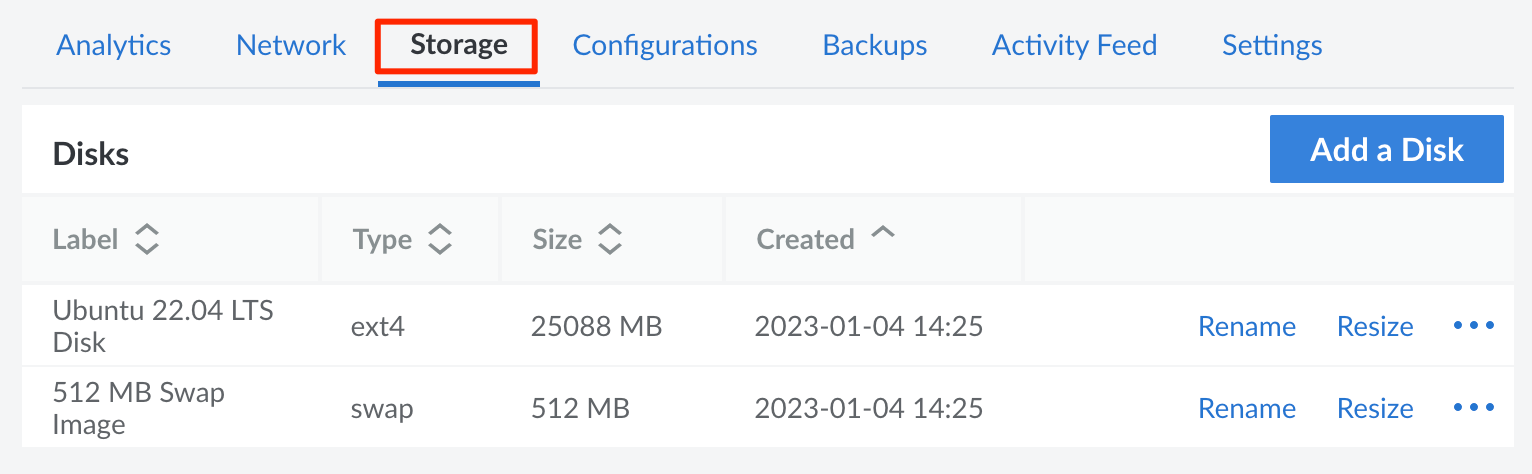 Screenshot of a Compute Instance’s list of disks Screenshot of a Compute Instance’s list of disks