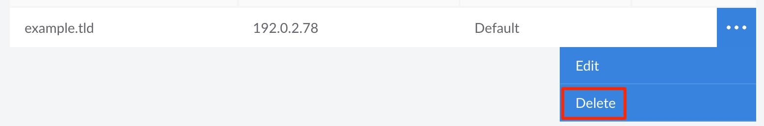 Screenshot of a DNS Record entry with the Delete button highlighted Screenshot of a DNS Record entry with the Delete button highlighted