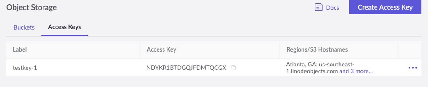 Viewing a list of access keys in Cloud Manager Viewing a list of access keys in Cloud Manager